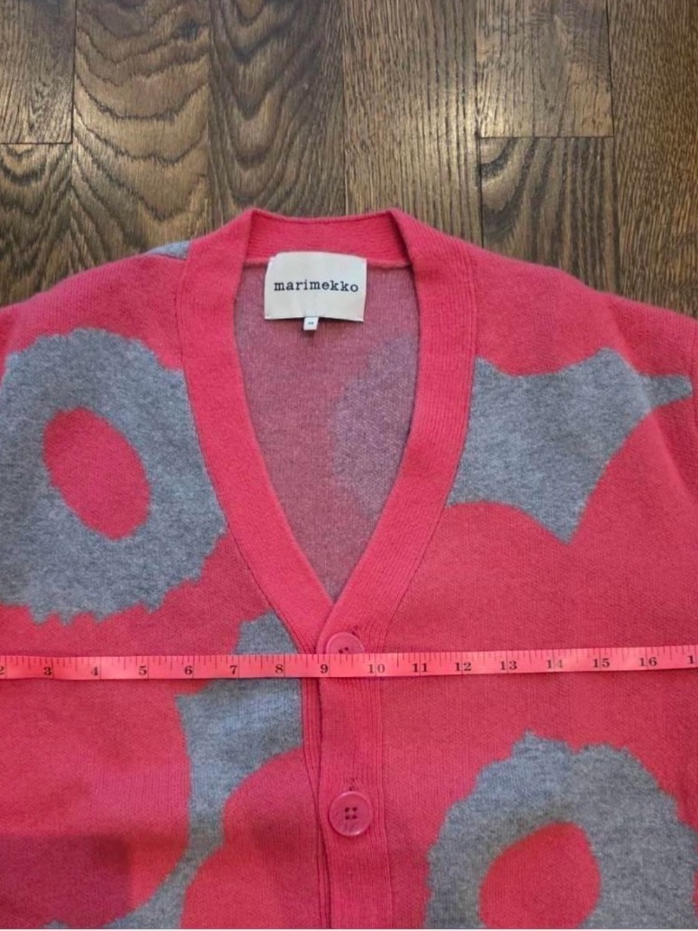 Marimekko woman’s UNIKKO Pink & Light Gray Patterned Cardigan - Picture 4 of 6